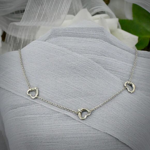 Tiffany & Co. Jewelry - Tiffany & Co. Elsa Peretti Triple 3 Heart Necklace 925 Silver Spain 16"